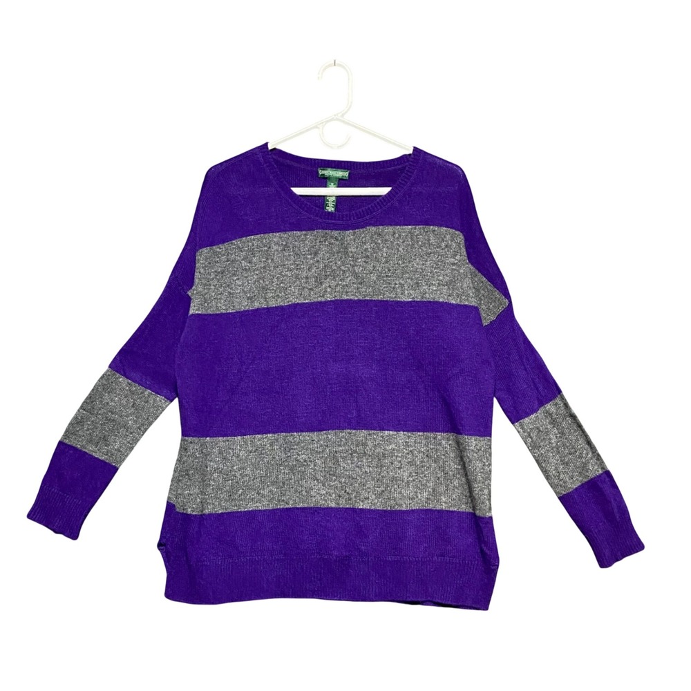 Lauren‎ Jeans Co Wool Cashmere Purple Gray Stripe Crew Neck Sweater Women's M
